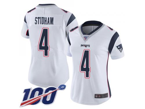 #4 Limited Jarrett Stidham White Football Road Women's Jersey New England Patriots Vapor Untouchable 100th Season