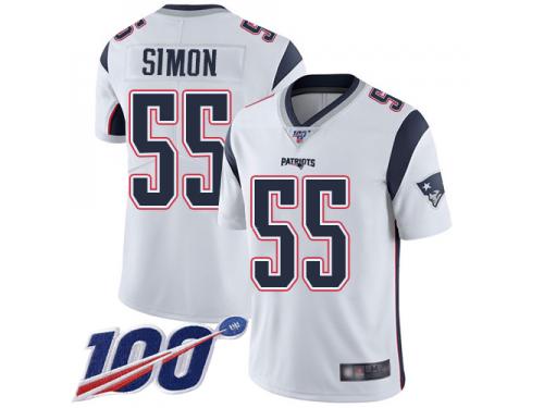 #55 Limited John Simon White Football Road Youth Jersey New England Patriots Vapor Untouchable 100th Season