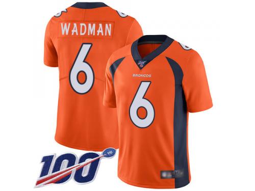 #6 Limited Colby Wadman Orange Football Home Youth Jersey Denver Broncos Vapor Untouchable 100th Season