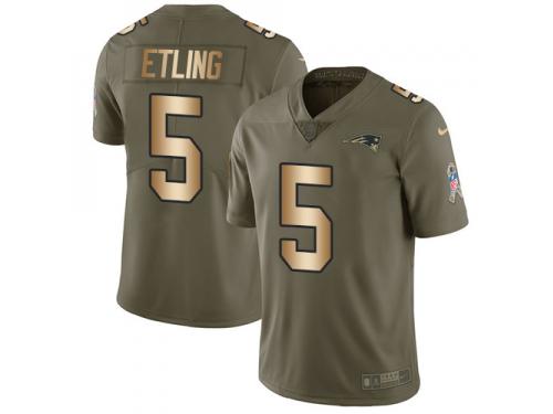 Danny Etling Men's Limited Olive Gold Jersey Nike NFL New England Patriots 2017 Salute to Service #5