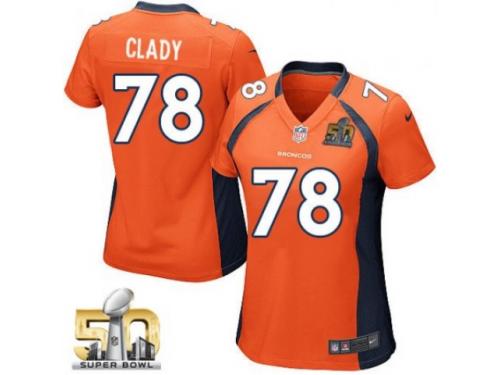 Game Ryan Clady WoMen Jersey - Denver Broncos #78 Home Orange Super Bowl 50 Bound Nike NFL