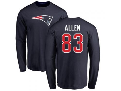 Men Nike Dwayne Allen Navy Blue Name & Number Logo - NFL New England Patriots #83 Long Sleeve T-Shirt
