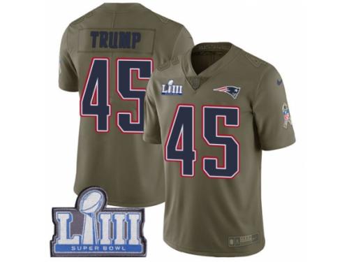 Men Nike New England Patriots #45 Donald Trump Limited Olive 2017 Salute to Service Super Bowl LIII Bound NFL Jersey
