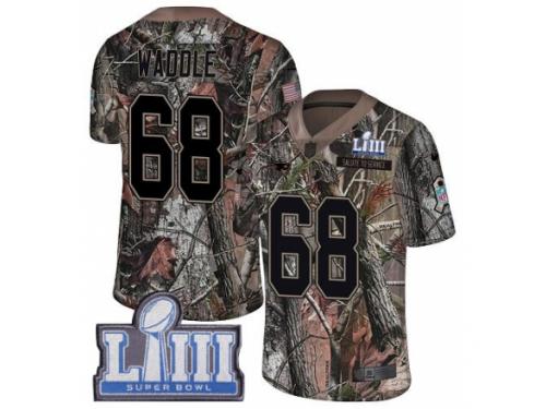 Men Nike New England Patriots #68 LaAdrian Waddle Camo Rush Realtree Limited Super Bowl LIII Bound NFL Jersey