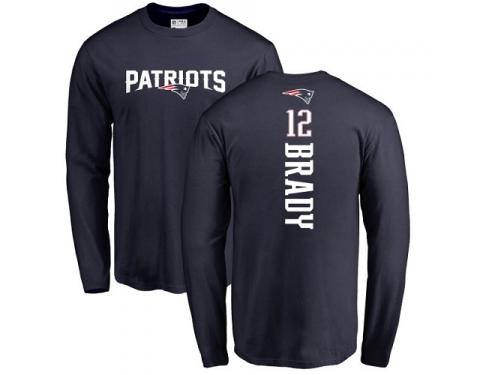 Men Nike Tom Brady Navy Blue Backer - NFL New England Patriots #12 Long Sleeve T-Shirt
