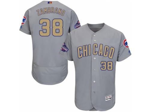 Men's Majestic Chicago Cubs #38 Carlos Zambrano Authentic Gray 2017 Gold Champion Flex Base MLB Jersey