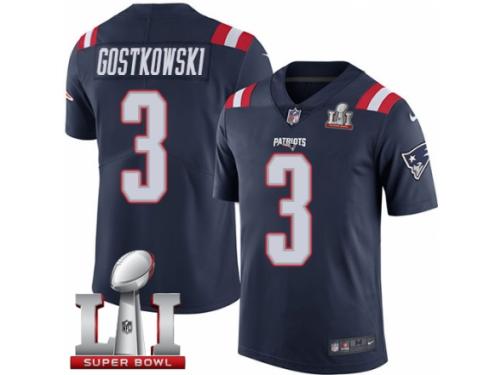 Men's Nike New England Patriots #3 Stephen Gostkowski Limited Navy Blue Rush Super Bowl LI 51 NFL Jersey