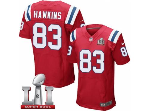 Men's Nike New England Patriots #83 Lavelle Hawkins Elite Red Alternate Super Bowl LI 51 NFL Jersey