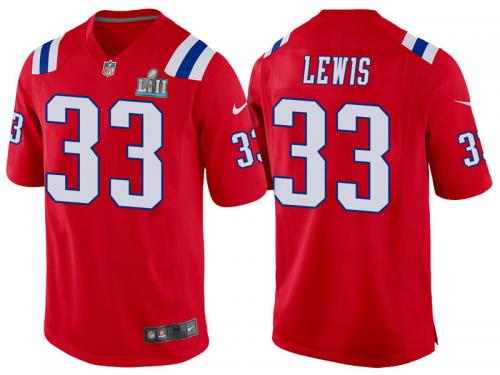 NEW ENGLAND PATRIOTS #33 DION LEWIS RED SUPER BOWL LII BOUND GAME JERSEY