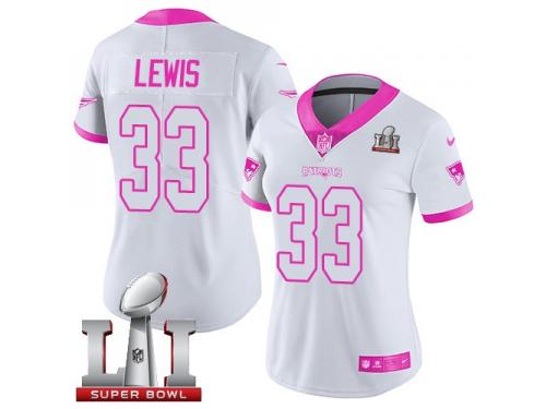 Nike Super Bowl LI 51 Women's Dion Lewis Limited White Pink Jersey - New England Patriots NFL #33