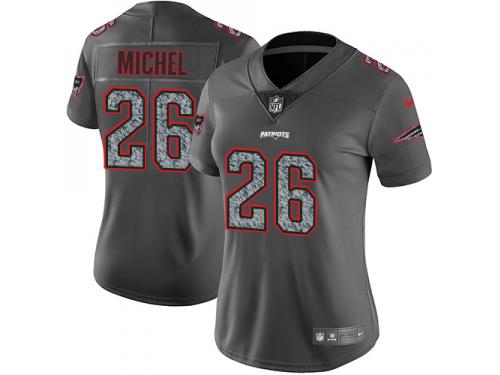 Sony Michel Women Limited Gray Static Jersey_ Nike NFL New England Patriots Vapor Untouchable #26