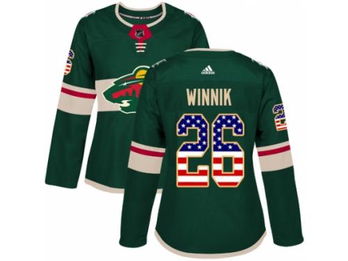 Women Adidas Minnesota Wild #26 Daniel Winnik Green USA Flag Fashion NHL Jersey