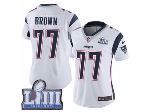 Women Nike New England Patriots #77 Trent Brown White Vapor Untouchable Limited Player Super Bowl LIII Bound NFL Jersey
