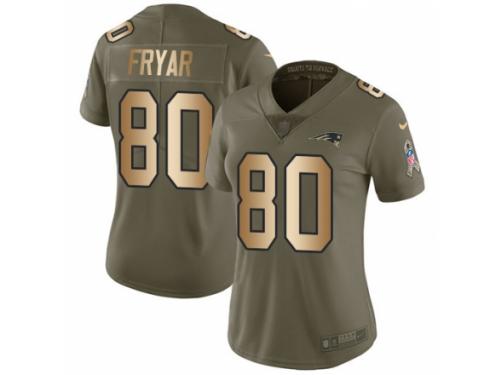 Women Nike New England Patriots #80 Irving Fryar Limited Olive/Gold 2017 Salute to Service NFL Jersey