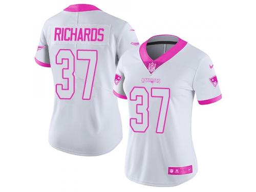 Women's Limited Jordan Richards #37 Nike White Pink Jersey - NFL New England Patriots Rush Fashion