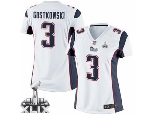 Women's Nike New England Patriots #3 Stephen Gostkowski Limited White Super Bowl XLIX NFL Jersey
