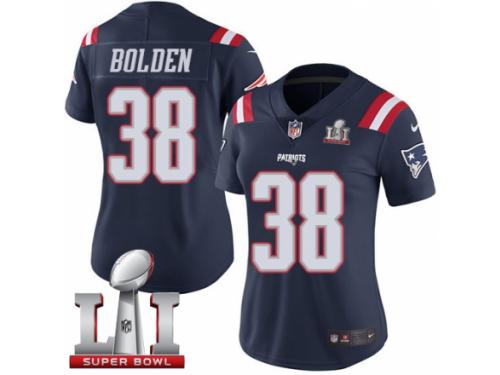 Women's Nike New England Patriots #38 Brandon Bolden Limited Navy Blue Rush Super Bowl LI 51 NFL Jersey
