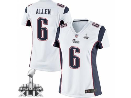 Women's Nike New England Patriots #6 Ryan Allen Limited White Super Bowl XLIX NFL Jersey