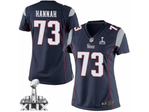 Women's Nike New England Patriots #73 John Hannah Elite Navy Blue Team Color Super Bowl XLIX NFL Jersey