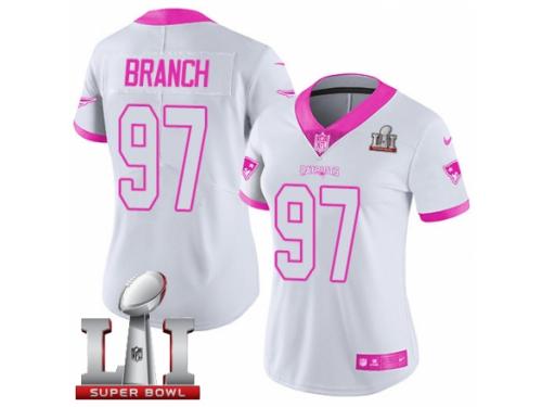 Women's Nike New England Patriots #97 Alan Branch Limited White Pink Rush Fashion Super Bowl LI 51 NFL Jersey