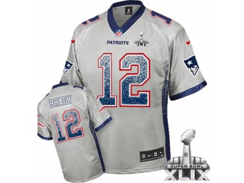 Youth Nike New England Patriots #12 Tom Brady Grey Drift Fashion Super Bowl XLIX NFL Jersey