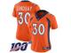 Nike Broncos #30 Phillip Lindsay Orange Team Color Women's Stitched NFL 100th Season Vapor Limited Jersey