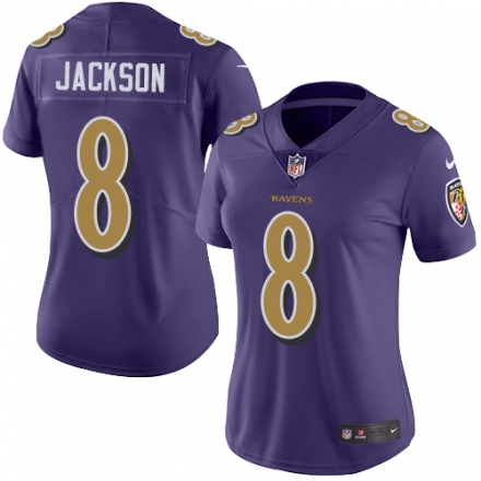 Women's Nike Baltimore Ravens #8 Lamar Jackson Limited Purple Rush Vapor Un